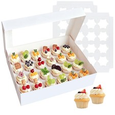 4 PCS White Mini Cupcake Boxes Holder 24 Count Dessert Muffins Container Window