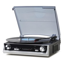 Vinyl Record Player, 3-Speed Vintage Turntable with Built-in Speakers and FM ...