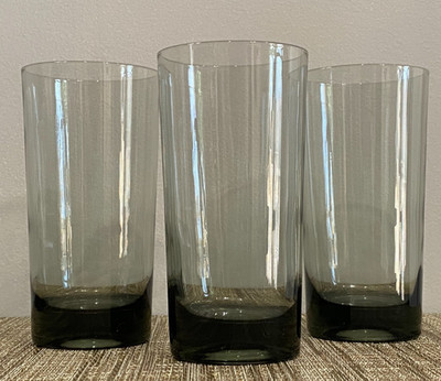 Vintage Libbey Smoke Grey Ombre Heavy Bottom Highball Glasses  Set Of 3