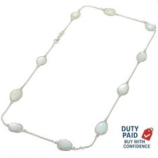 925 Sterling Silver Plated Natural Rainbow Moonstone Wife Chian Necklace Jewelry