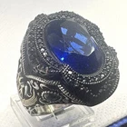 Y63 GIANT 19g 925 Silver Ring size 12.25 Men’s 15ct Blue Sapphire & Black Spinel
