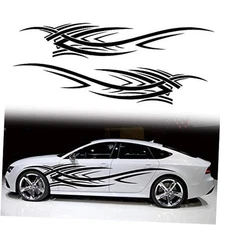 2Pcs 94.4'' Universal Flame Graphics Car Auto Body Side Sticker Style2 Black