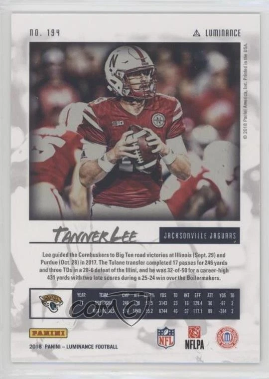 2018 Panini Luminance Rookie Orange Luminance /225 Tanner Lee #194 Rookie RC - Image 2 of 2