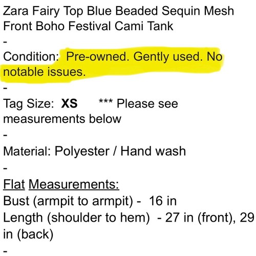 Zara Fairy Top XS Blue Beaded Sequin Mesh Front Boho Festival Cami Tank - Picture 3 of 12