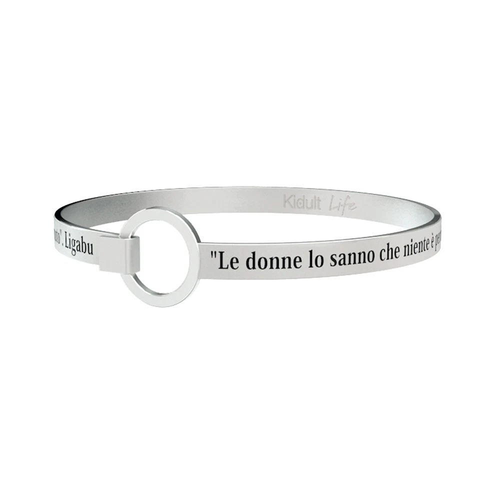 Bracciale Donna KIDULT Amore | Bangle In Acciaio 316L Con Ciondolo Cuore E Cristallo | Diametro 6 Cm | Gioiello Ipoallergenico