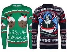 Men Knitted Novelty Christmas Cheers X Mass Puddings Jumper Top Sweater Pullover