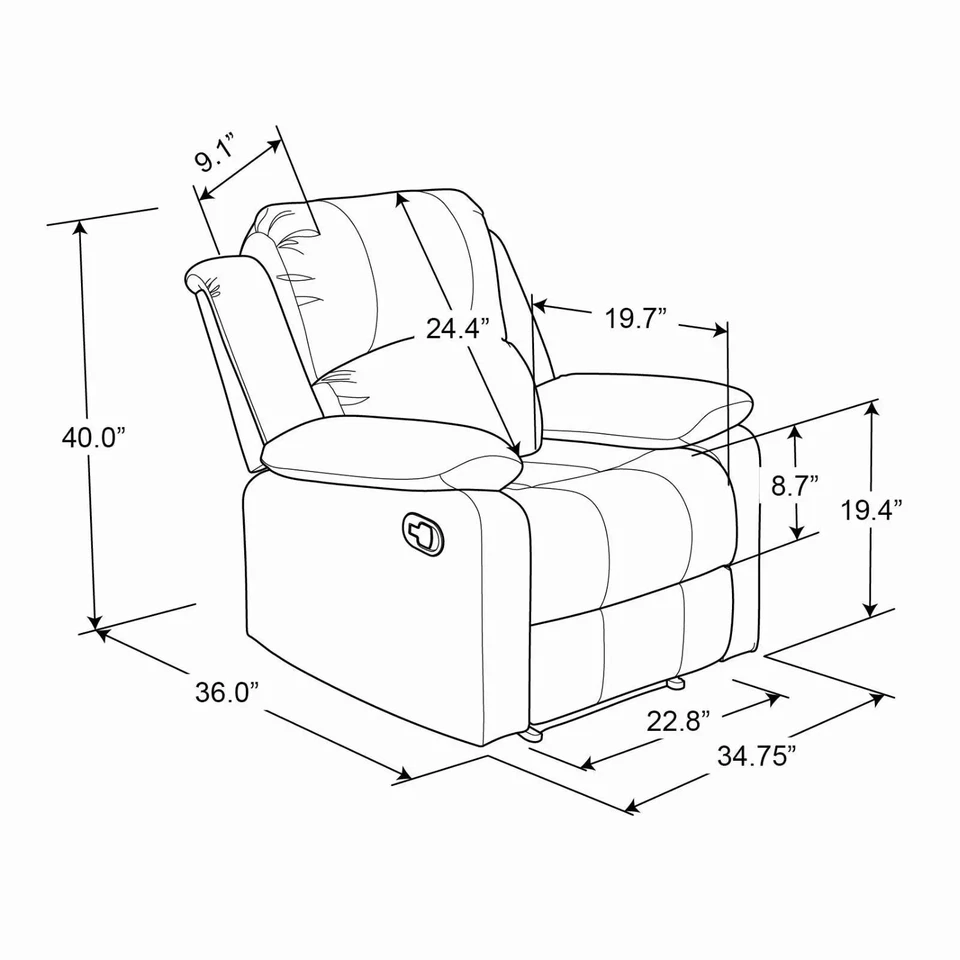Plush Manual Recliner Pillow Back Padded Arm Chair Soft Microfiber Lounger Seat - Image 4 of 4