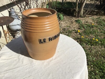 Alter großer Werbetopf aus emailliertem Sandstein gemarkt DIE EULE - Vintage