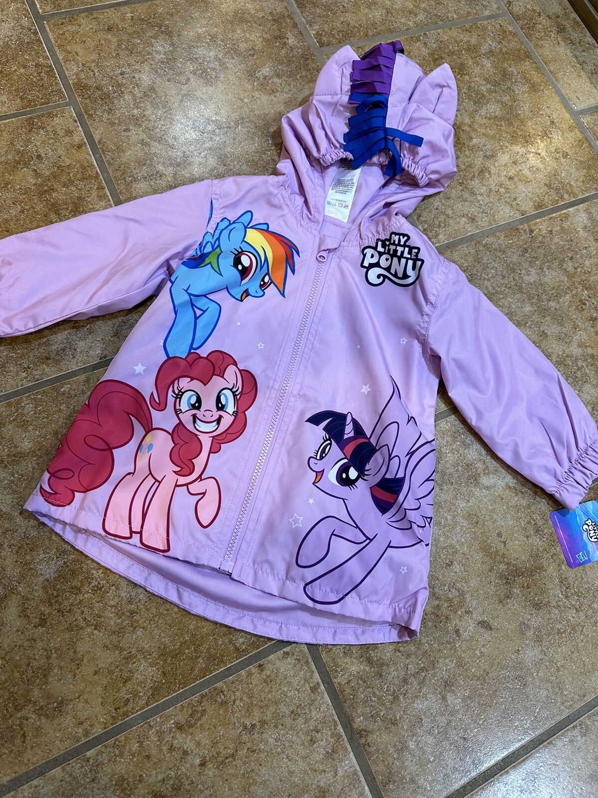 Giacca a vento con cappuccio My Little Pony taglia 2T per bambina arcobaleno cruscotto Pinkie Pie