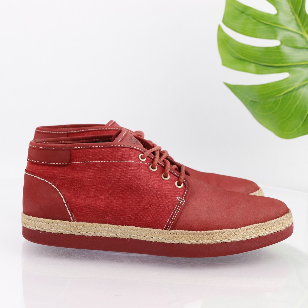 UGG Mens Cantrell Boot Size 10.5 Red Suede Canvas Casual  display picture 1