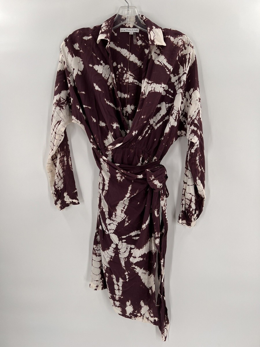brown tie dye long sleeve dress Young Fabulous Broke Plunge Raine Mini FauxWrap XSMALL Bodycon dress