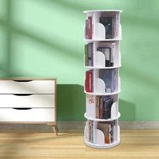 5 Tiers 360° Rotating Bookshelf Bookcase Storage Shelf Freestanding Display Rack