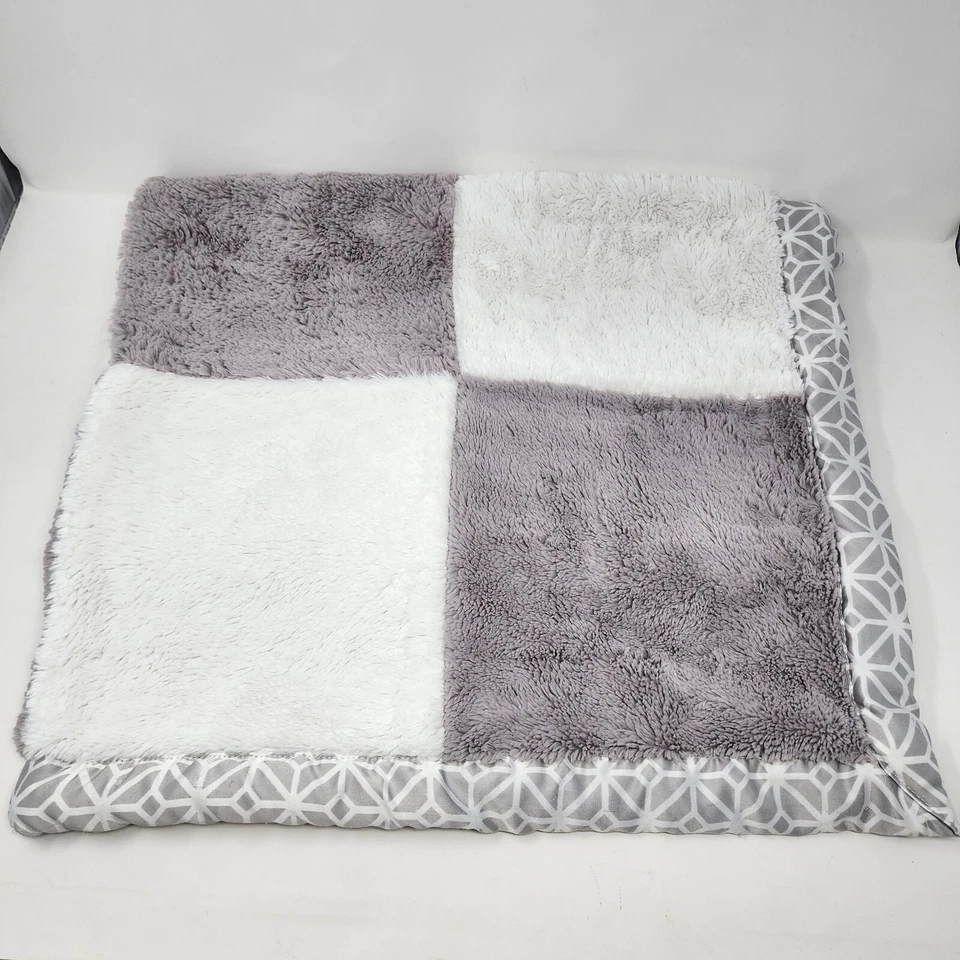 Cocalo Gray White Patchwork Plush Baby Blanket Satin Squares - Image 2 of 4