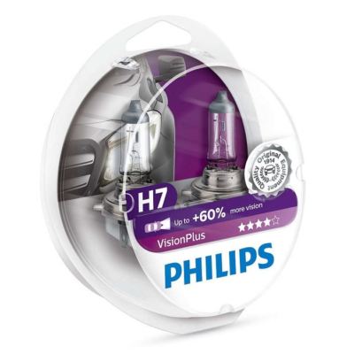 PHILIPS H7 VisionPlus 60% more vision Car Headlamp 12972VPS2 PX26d Twin Pack