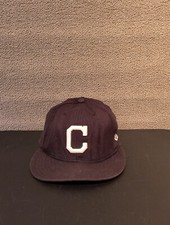 New Era C logo Hat Cap Cleveland Guardians Black 100% Wool 7 ⅛ 