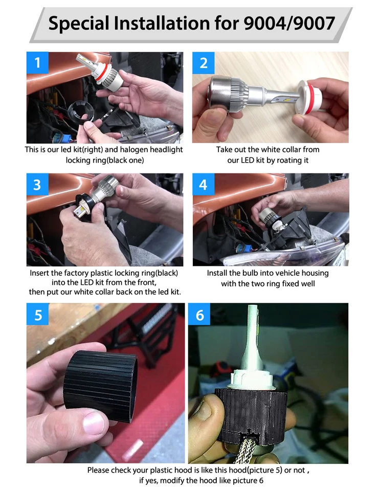 H7 Switchback LED Headlights High Beam or Low Beam or Fog Light Bulb 3000K 6000K - Image 3 of 4