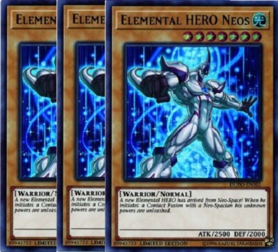 Yugioh - Elemental HERO Neos x 3 - Limited Ultra Rare NM - Free Holographic  Card