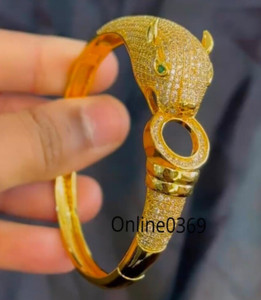 Authentic Yellow Gold Plated Silver Natural Moissanite Men's 3D Party Wear Bangle Bracelet