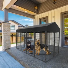 XXL Metal Dog Cage Outdoor Playpen Rustproof Pet High Fence Kennel with Cover