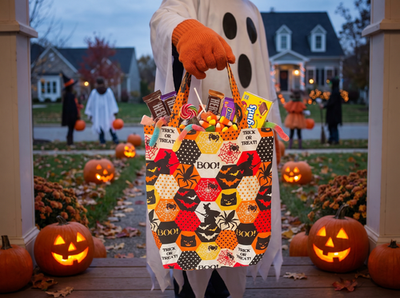 #ad #ad Trick or Treat Candy Tote Bag Reversible with Octagon quot;Booquot; in Black and Orange $19.95