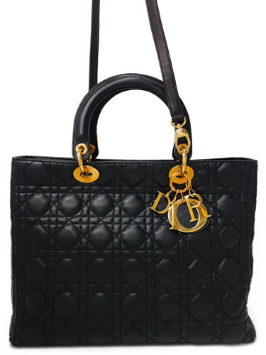 Christian Dior Lady (L) Lambskin Leather Black Shoulder Bag with Papers #TB432