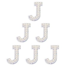 6 Pcs Rhinestone Letters Patches Alphabet J Self-Adhesive Patches Colorful White