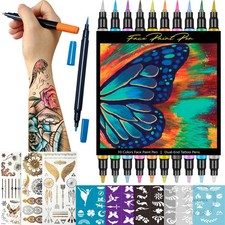 Temporary Tattoo Markers for Skin - Dual Tip 10 Colors Tattoo Pens for Skin Temp