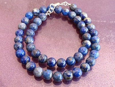 925 Silver Lapis Lazuli Necklace, Lapis Lazuli Beaded Necklace, Crystal Necklace