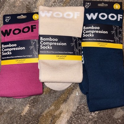 Dr. Woof Navy, Cream, Blush Bamboo Compression Socks Small New with tags Set 3