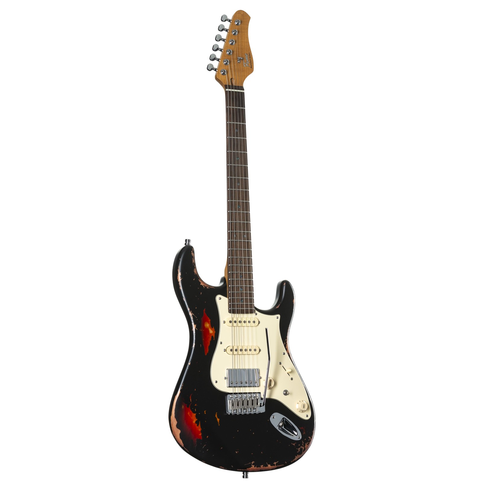 Fame Custom ST HSS RW Worn Licorice over Sunburst - E-Gitarre 125590₽