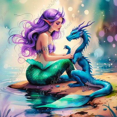 DIY Diamond Painting Vollbild Meerjungfrau Drache Wasser Fantasy See Mystik Neon
