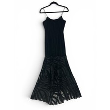 Vintage Cache Gown Dress Black Zip Up Back Spaghetti Strap Womens Size 4