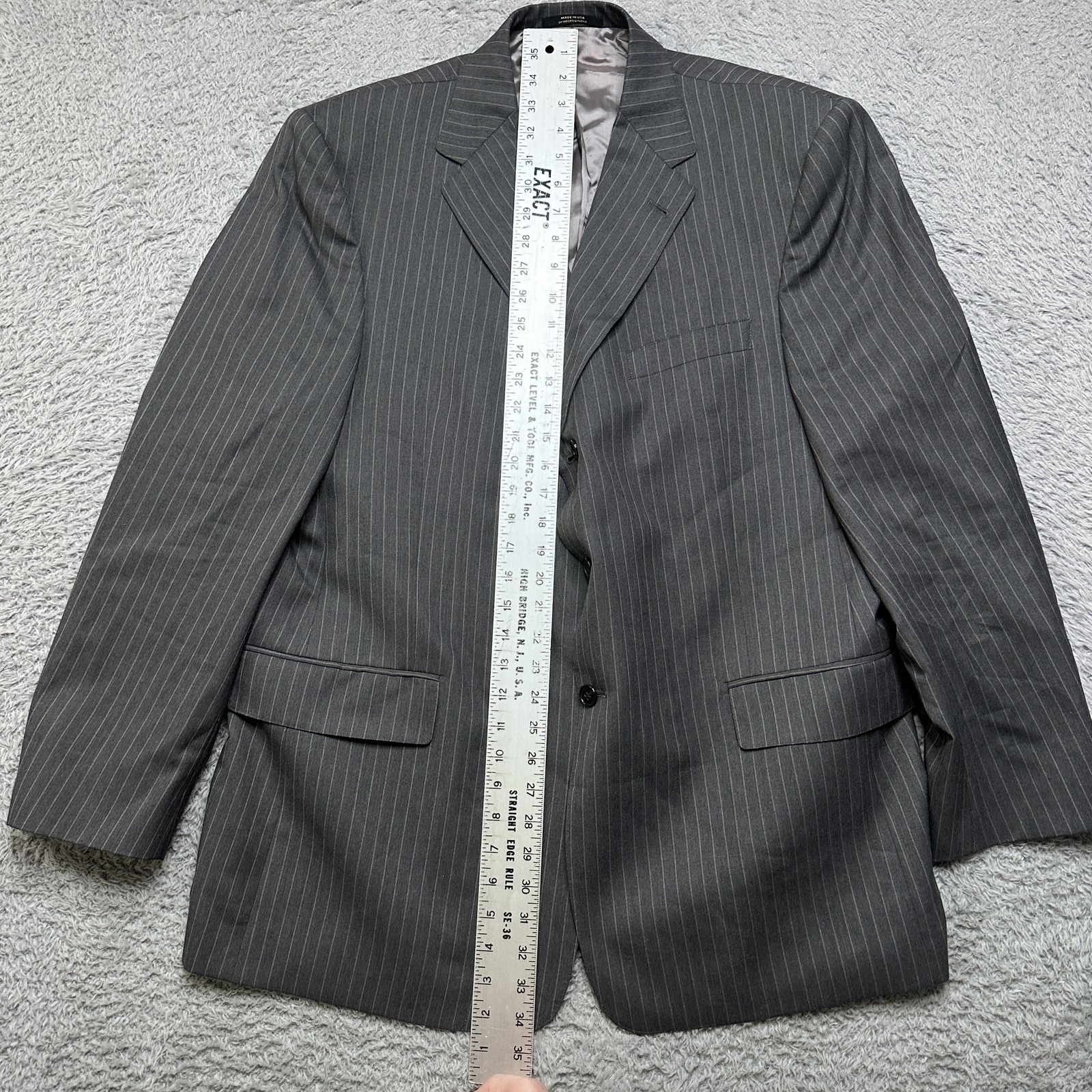 Hart Schaffner Marx Jacket Mens 44 L Gray Striped Wool Lapel Three Button USA image 3