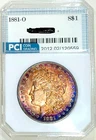 1881-O Better Date  Gem BU + Morgan Dollar Vivid Rainbow Color  Toned Obverse