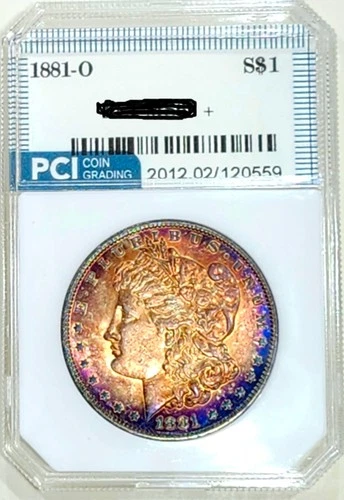 1881-O Better Date  Gem BU + Morgan Dollar Vivid Rainbow Color  Toned Obverse