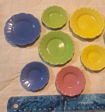 Vtg 1940s Akro Agate Toy Tea Set Miniature Scalloped Plates Mixed Lot Of 7