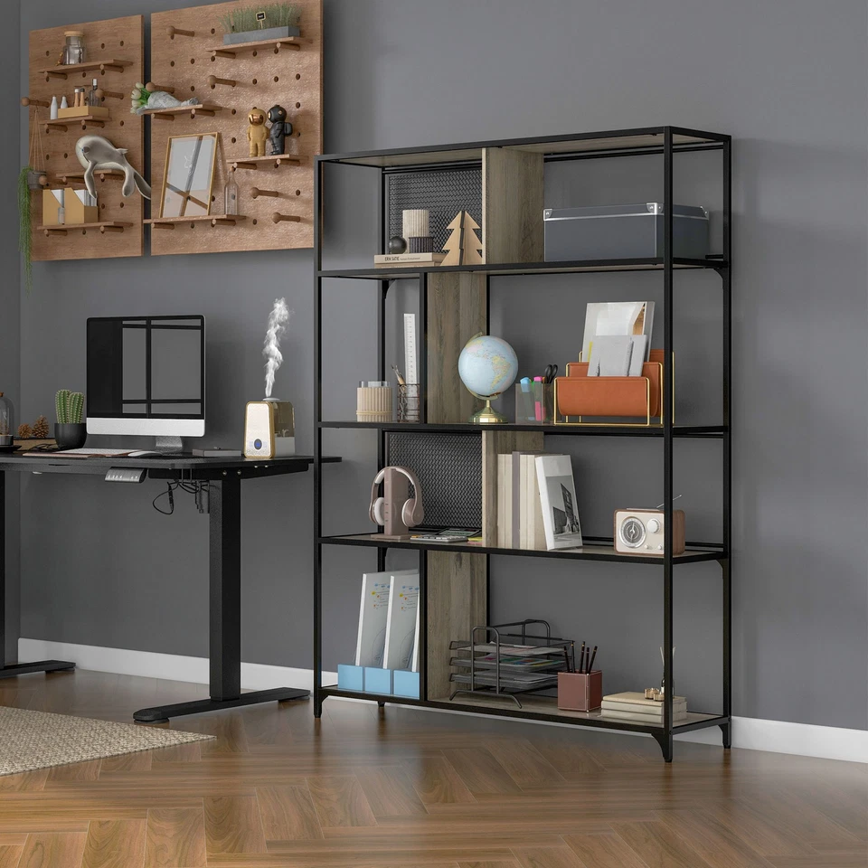 HOMCOM Scaffale Libreria a 5 Livelli in Acciaio e Truciolato Nero Grigio - Immagine 3 di 4