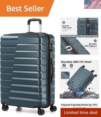 Lightweight 90L Checked Luggage - Teal Blue with TSA Lock & Telescopic Handle