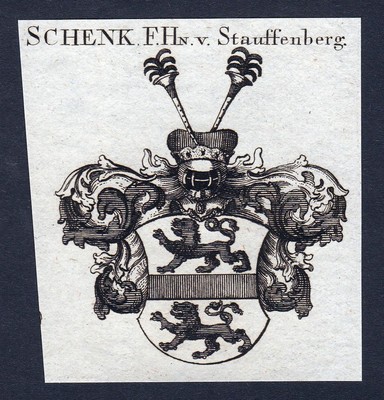 1820 Stauffenberg Schwaben Schenk Wappen Adel coat of arms Kupferstich engraving
