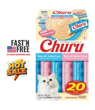 ✅Inaba Churu Creamy, Lickable Wet Cat Treats, 0.5 oz, 20 Tubes, Tuna Variety NEW
