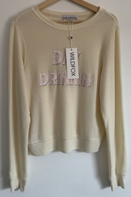 Neu lässiger Wildfox Retro Spruch ''Day Drinkin'' Oversize verspielt weicher Pullover