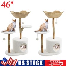 46" Cat Tree Tower for Large Cats Modern Pet Cat Condo Scratching Post with Ball