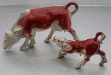 Antique Manoil Lead Hereford Cow  Calf Metal Set C-19 Red  White 1930s