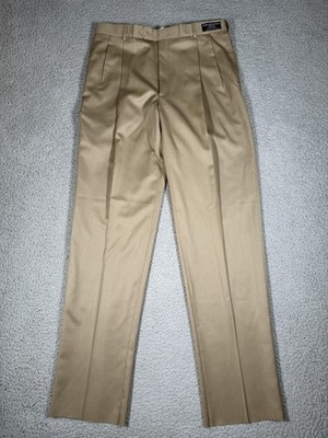 Austin Reed Dress Pants Mens 36x37 Beige Wool Pleated Classic Comfort Stretch