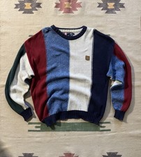 Vintage 1990s Ralph Lauren Chaps Color Block Striped Cotton Knit Sweater Size L