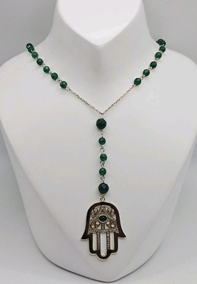 Chateau D'Argent Sterling Silver Vermeil Tourmaline & CZ Filigree Hamsa Necklace