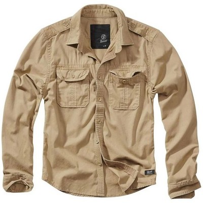 Brandit Men's Vintage Long Sleeve Shirt, with Button-Down Design, Front Pockets,