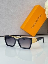 LOUIS VUITTON Z1659LU Black Gold Square Sunglasses Gray Gradient Lens 57-18-145