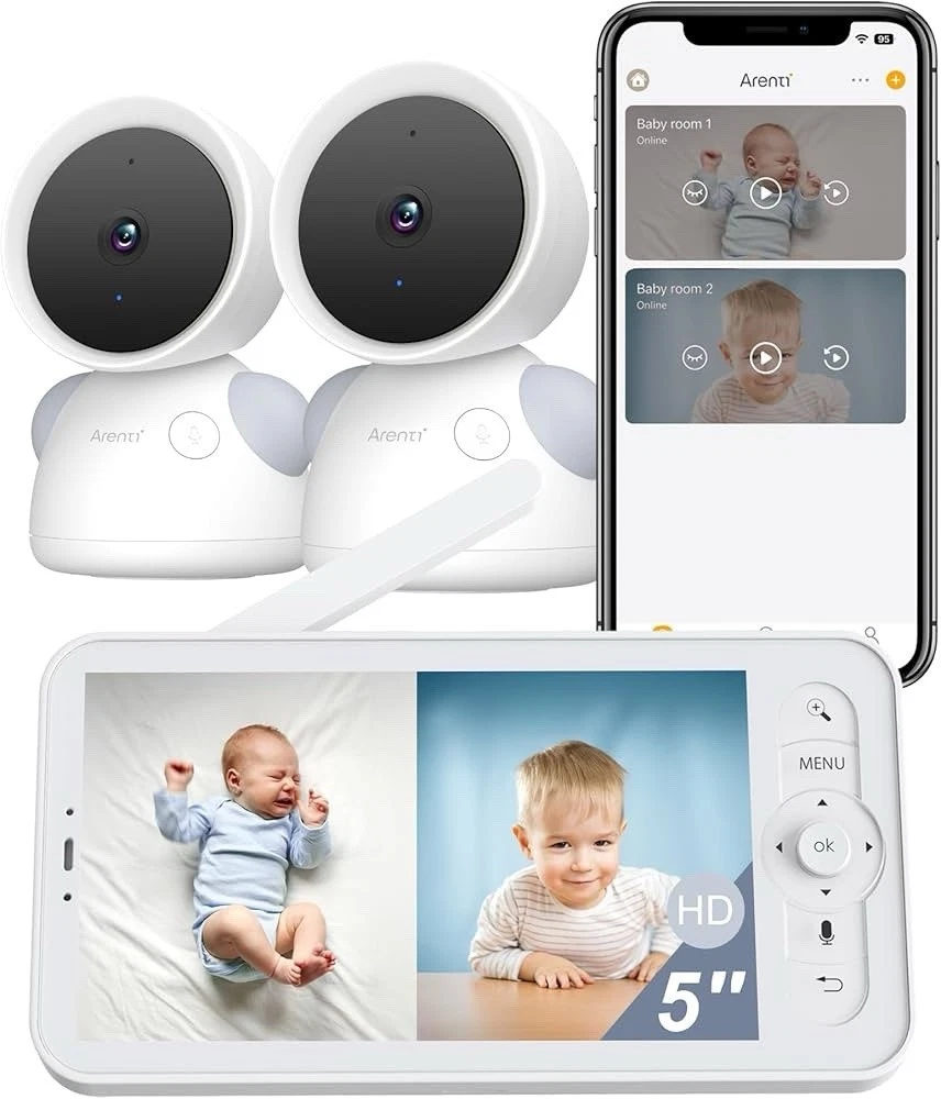 ARENTI Baby Monitor with 2 Cameras, 2K/3MP WiFi 6 Camera and Audio, 5” Screen