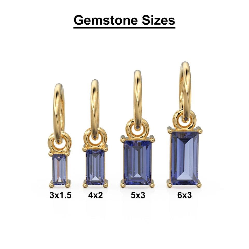 Tiny Baguette Tanzanite Charm Pendant 14k 18k Solid Gold 6x3mm December Stone - Image 2 of 4